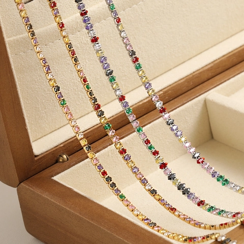 Titanium Steel Rainbow Zirconia Necklace And Bracelet Jewelry Set Colored Marquise Zircon Inlaid Elegant Tennis Chain For Women Wedding Party