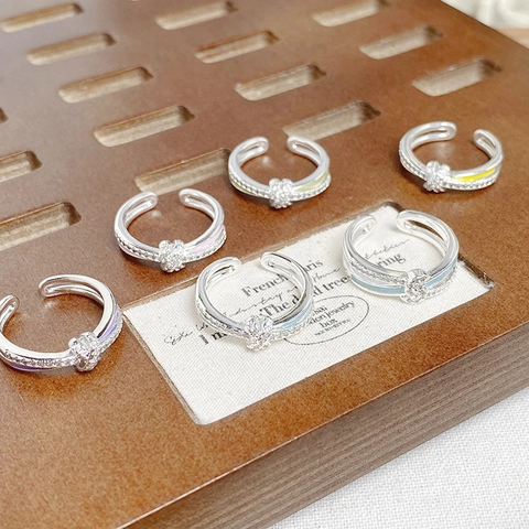 Mode Kupfer Offener Ring Mit Bunter Emaille Zirkonia Eingelegt Knoten Schleife Design Elegant Verstellbarer Fingerring Für Damen Schmuck Geschenk