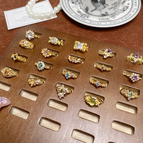 Vintage Barock Geometrisch Verstellbarer Ring Für Damen Vergoldetes Kupfer Zirkonia Herz Stern Schleife Luxus Schmuck