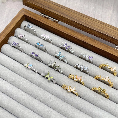 Süßer Coole Zirkonia Schmetterling Offener Ring Für Damen Kupfer Gold Silber Plattiert Personalisierter Verstellbarer Ring Schmuck