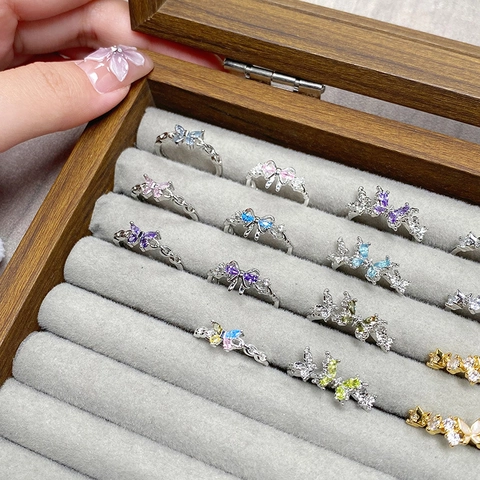 Süßer Coole Zirkonia Schmetterling Offener Ring Für Damen Kupfer Gold Silber Plattiert Personalisierter Verstellbarer Ring Schmuck