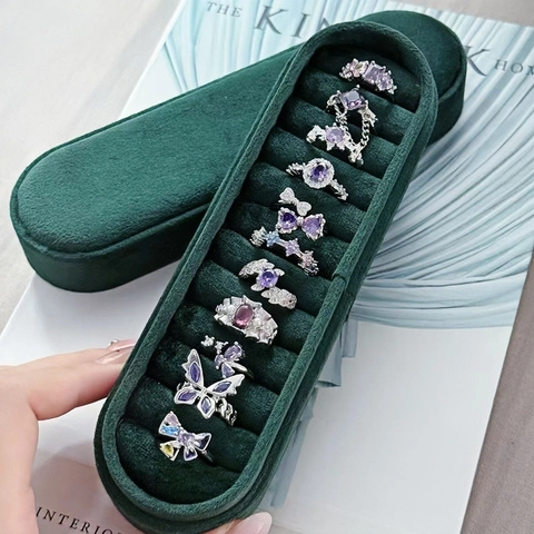 Vintage Silver Plated Copper Open Ring For Women Sweet Cool Purple Zirconia Butterfly Heart Geometric Adjustable Finger Ring