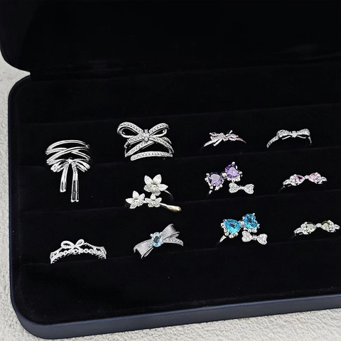Minimalist Bowknot Open Ring For Women Copper Zirconia Flower Adjustable Finger Ring Sweet Elegant Fashion Jewelry Gift