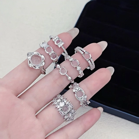 Französischer Stil Mondstein Zirkonia Offener Ring Für Damen Vintage Luxus Versilbert Kupfer Stapelbar Fingerring Schmuck