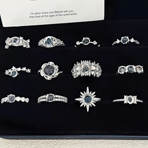 Französischer Stil Mondstein Zirkonia Offener Ring Für Damen Vintage Luxus Versilbert Kupfer Stapelbar Fingerring Schmuck