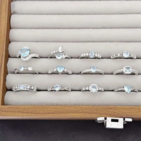 Light Blue Zircon Copper Open Ring For Women Silver Plated Geometric Adjustable Finger Ring Luxury Sweet Cool Jewelry Gift