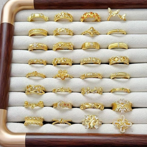 Vintage Blume Schmetterling Kupfer Offener Ring Für Damen Palaststil Vergoldet Gebürstet Zirkonia Verstellbarer Ring Schmuck