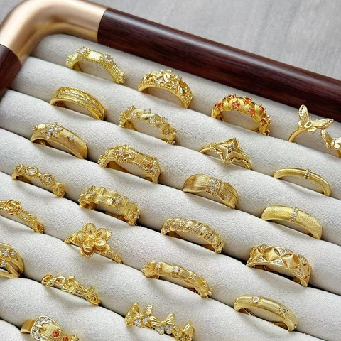 Vintage Blume Schmetterling Kupfer Offener Ring Für Damen Palaststil Vergoldet Gebürstet Zirkonia Verstellbarer Ring Schmuck