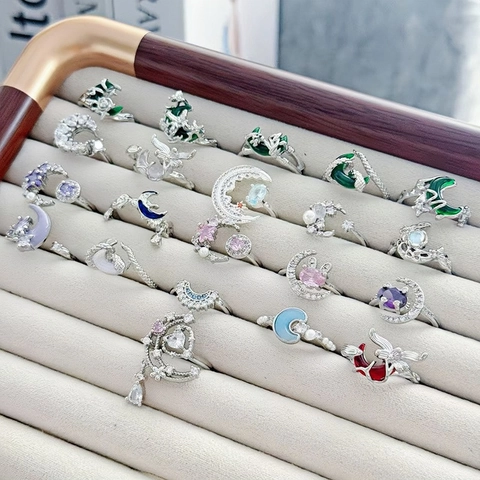 Vintage Punk Gothic Mond Stern Kupfer Offene Ringe Für Damen Zirkonia Emaille Schlange Schmetterling Rose Einstellbare Fingerring Schmuck Geschenk