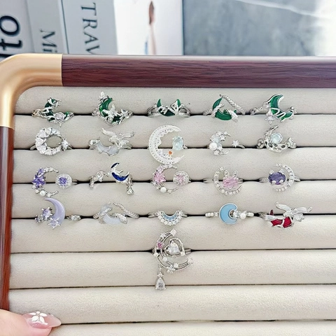 Vintage Punk Gothic Mond Stern Kupfer Offene Ringe Für Damen Zirkonia Emaille Schlange Schmetterling Rose Einstellbare Fingerring Schmuck Geschenk
