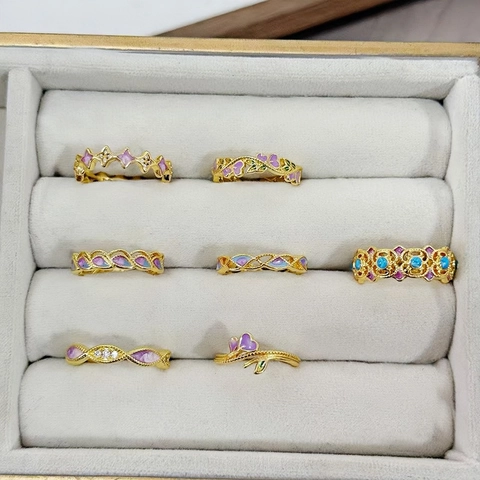 Vintage Hofstil Emaille Blume Offener Ring Für Damen Verstellbar Kupfer Vergoldet Bunte Zirkonia Eingelegt Schmuck Ring