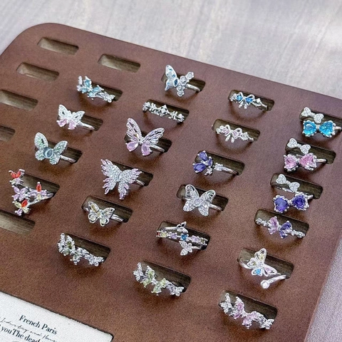 Eleganter Zirkonia Schmetterling Offener Ring Verstellbarer Kupfer Schleifen Fingerring Süßer Cool Insekt Schmuck Für Damen Party Alltag Zubehör