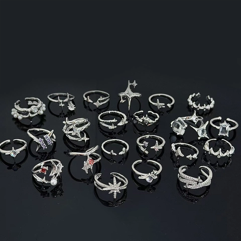 Zirkon Stern Offener Verstellbarer Ring Für Damen Minimalistisch Kupfer Punk Y2K Schmuck Silber Fingerring Täglich Dating