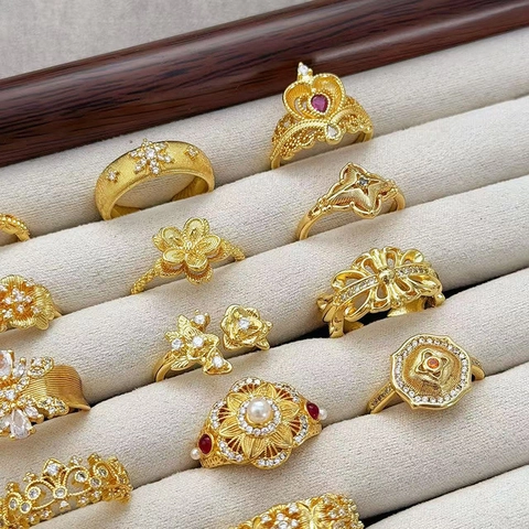 Vintage Palast Stil Kupfer Offener Ring Für Damen Verstellbarer Zirkon Künstliche Perle Blume Schmetterling Schmuck Vergoldet Geschenk