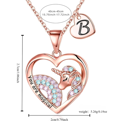 Rose Gold Unicorn Heart Pendant Necklace With Rainbow Zirconia You Are Magical Engraved Initial Alphabet Letter Jewelry Gift For Girls Women