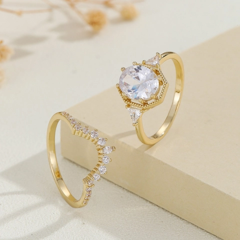 Luxe Koperen Zirkonia Kroonring Voor Vrouwen Eenvoudig Goud Zwart Ovaal Kristal Sieraden Hoofdring En Bijpassende Band