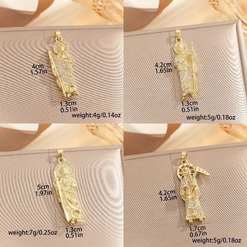 Fashion Copper Gold Plated Zirconia Saint Jude Santa Muerte Religious Pendant Necklace Hip Hop Street Jewelry For Men Women