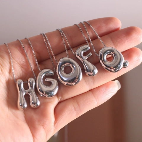 Puffy Initial Bubble Letter Pendant Necklace Hip Hop Silver Plated Copper Alphabet A-Z Clavicle Chain Jewelry For Women Men