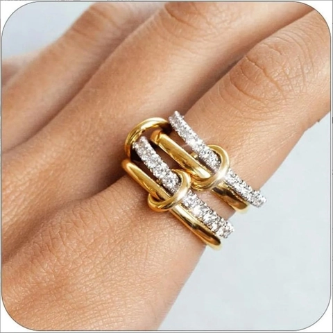 Fashion Multi-layer Interlocking Zirconia Ring Copper Gold Silver Plated Stackable Geometric Circle Jewelry For Women Party