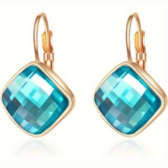 Candy Color Square Zirconia Copper Earrings 14K Gold Plated Leverback Geometric Stud Earrings For Women Jewelry Gift
