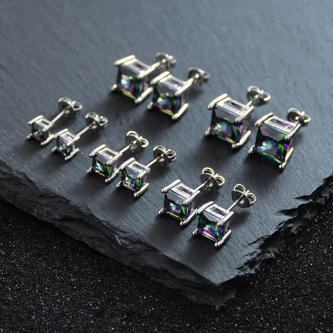 Quadratische Aurora Bunte Zirkonia Ohrstecker Mit 925 Sterlingsilber Stift Kupfer Minimalistischer Schmuck Für Damen Party