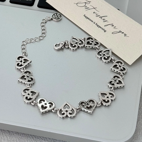 925 Sterlingsilber Hohlherz Armband Minimalistisch Vintage Hip Hop Kreuz Charm Armband Für Damen Eleganter Schmuck Geschenk