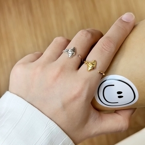Französischer Vintage Croissant Offener Ring Für Damen Verstellbar Gold Silber Plattiert Kupfer Lebensmittel Inspiriert Mode Schmuck