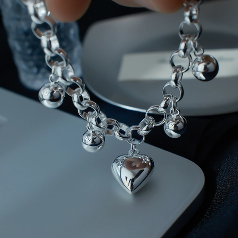 925 Sterlingsilber Herz Kugel Anhänger Armband Für Damen Minimalistisches Poliertes Silbergliederketten Schmuck Geschenk