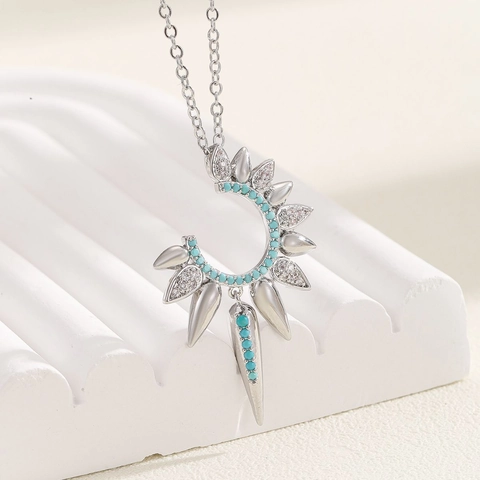 Bohemian Sun Moon Tarot Pendant Necklace Gold Silver Plated Copper Turquoise Zirconia Inlaid Punk Style Jewelry Women