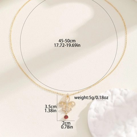 Vintage Franse Lelie Hanger Ketting Voor Dames Goud Zilver Verguld Koper Zirkonia Rode Steen Sieraden Cadeau