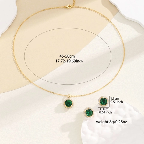 Luxury Round Zirconia Copper Jewelry For Women Elegant Gold Silver Plated Halo Necklace And Stud Earrings For Wedding Party