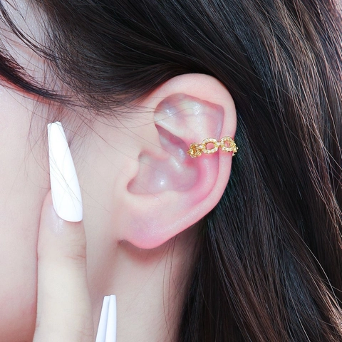 Hip Hop Geometric Chain Ear Cuff Earrings With Micro Inlaid Cubic Zirconia Niche Design Non Pierced Jewelry For Women