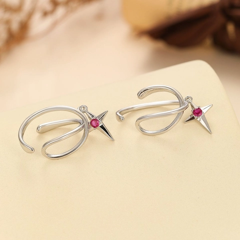 Clip per Orecchio da Donna in Rame con Zirconia Rossa Stella a Quattro Punte Oro Argento Galvanizzato Senza Buco Gioielli Moda