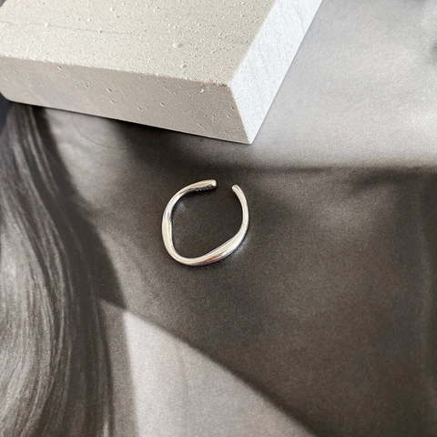 Minimalistischer 925 Sterling Silber Offener Ring Für Damen Unregelmäßige Welle Geometrisch Verstellbarer Fingerring Schmuck