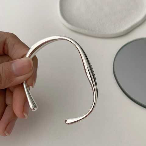 Retro Geometrisch Unregelmäßig Wassertropfen Offen Armreif Minimalistisch Silber Wellenring Damen Hip Hop Schmuck Zubehör