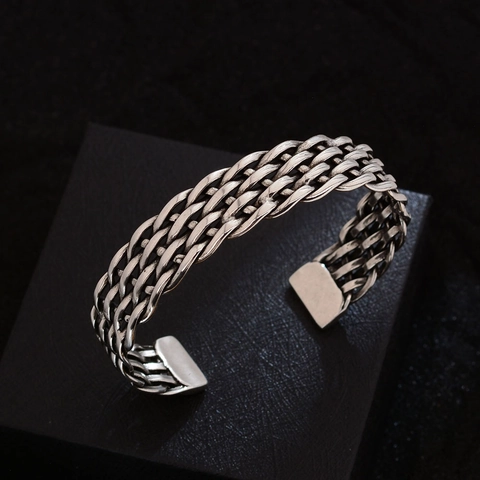 Vintage Ethnische Geflochtene Breite Armreif Für Damen Silberfarben Verstellbar Kupfer Armreif Handschmuck Geschenk