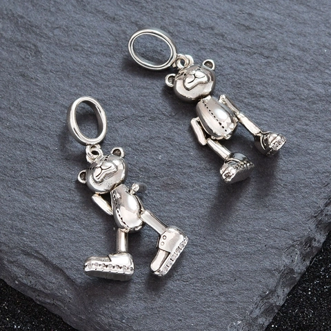 Hip Hop Articulated Teddy Bear Pendant With Sneakers Zirconia Inlaid Copper Silver Plated Mechanical Style Pendant Only Jewelry