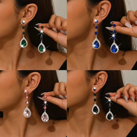 Lussuosi Orecchini Pendenti in Rame a Goccia d'Acqua Con Zirconia Strass Cristallo Taglio a Pera per Donna Matrimonio Gioielli