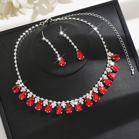 Luxury Water Drop Crystal Rhinestone Tassel Necklace And Earrings Bridal Jewelry Collection For Women Wedding Party Elegant Accessory
