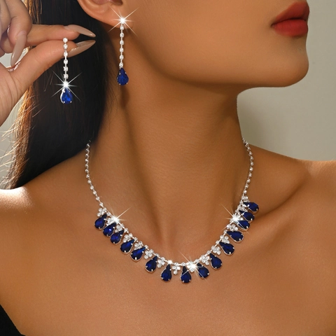 Luxury Water Drop Crystal Rhinestone Tassel Necklace And Earrings Bridal Jewelry Collection For Women Wedding Party Elegant Accessory