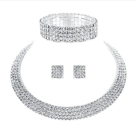 Elegantes Legierung Strass Zirkonia Schmuckset Für Damen Hochzeit Party Braut Einreihige Zweireihige Dreireihige Vierreihige Tenniskette Halskette Armband Ohrringe