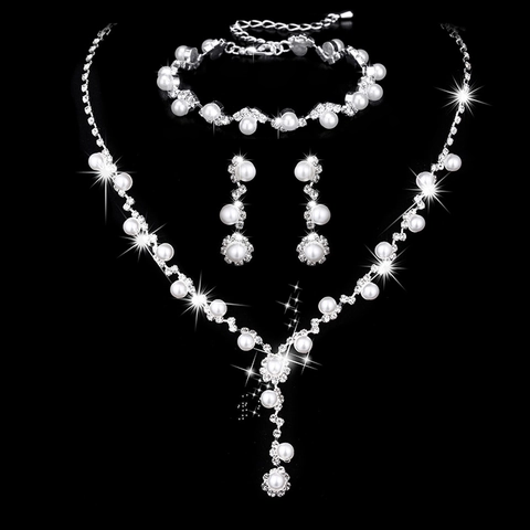 Bridal Sunflower Rhinestone Imitation Artificial Pearl Copper Alloy Necklace Earrings Bracelet Kit For Wedding Party Women Jewelry