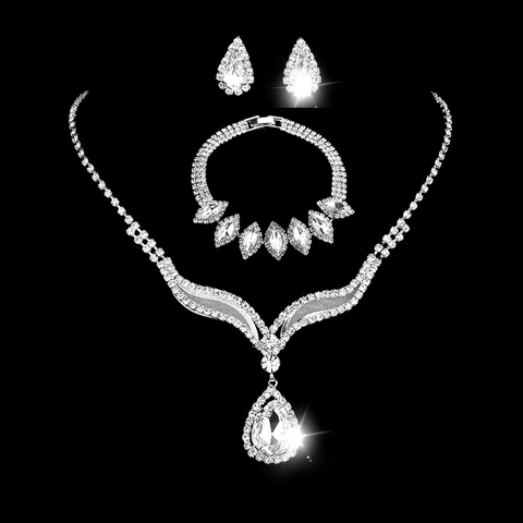 Brautschmuck Halskette Armband Und Ohrringe Legierung Versilbert Strass Zirkon Wassertropfen Hochzeit Abendparty Damen