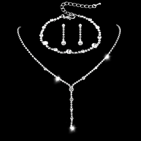 Joyería De Novia Aleación Plateada Diamantes De Imitación Circonita Collar Pendientes Pulsera Para Boda Mujeres
