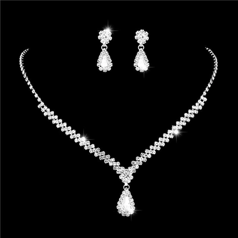 Braut Halskette Und Ohrringe Strass Birnen Schliff Kristall Elegant Mode Hochzeit Bankett Zubehör Schmuck
