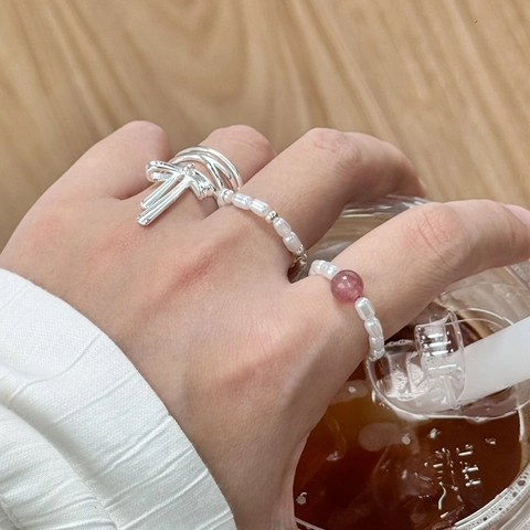 Balletcore Schleife Offener Ring Versilbert Kupfer Mehrschichtig Minimalistisch Verstellbarer Ring Für Damen Schmuck