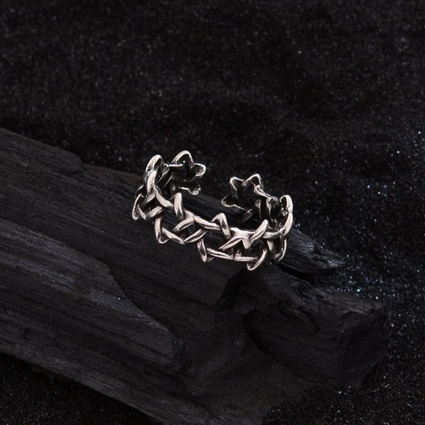 Anello Aperto a Stella Esagramma Vintage in Rame Placcato Argento per Donna Gothic Punk Regolabile Personalità Stella Catena Gioielli