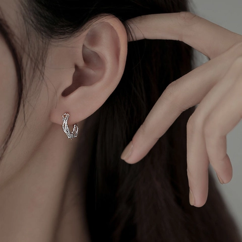 Unici Orecchini a Cerchio con Texture a Spina Con Perno in Argento Sterling 925 Rame Placcato Argento Fibbia Gioielli Donna