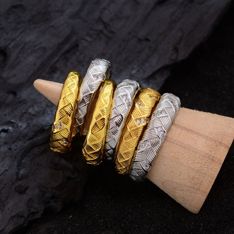 Französischer Gebürsteter Weizenähre Zirkonia Ring Elegante Textur Gold Silber Plattiert Kupfer Strass Schmuck Für Damen Geschenk
