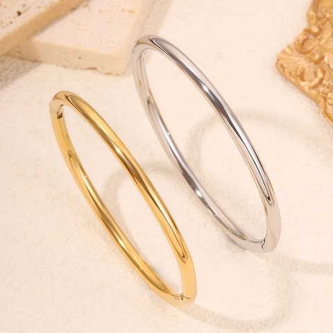 Bracelet Jonc Minimaliste en Acier Inoxydable pour Femme Plaqué Or Argent Simple Poli Bracelet Manchette Bijoux Cadeau
